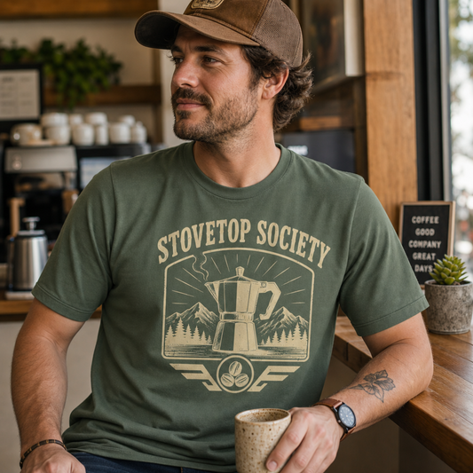 Stovetop Society Coffee T-Shirt Design By Tomi