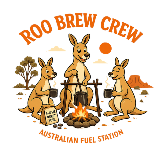 Roo Brew Crew - Australian Fuel Station T-Shirt Design By Tomi