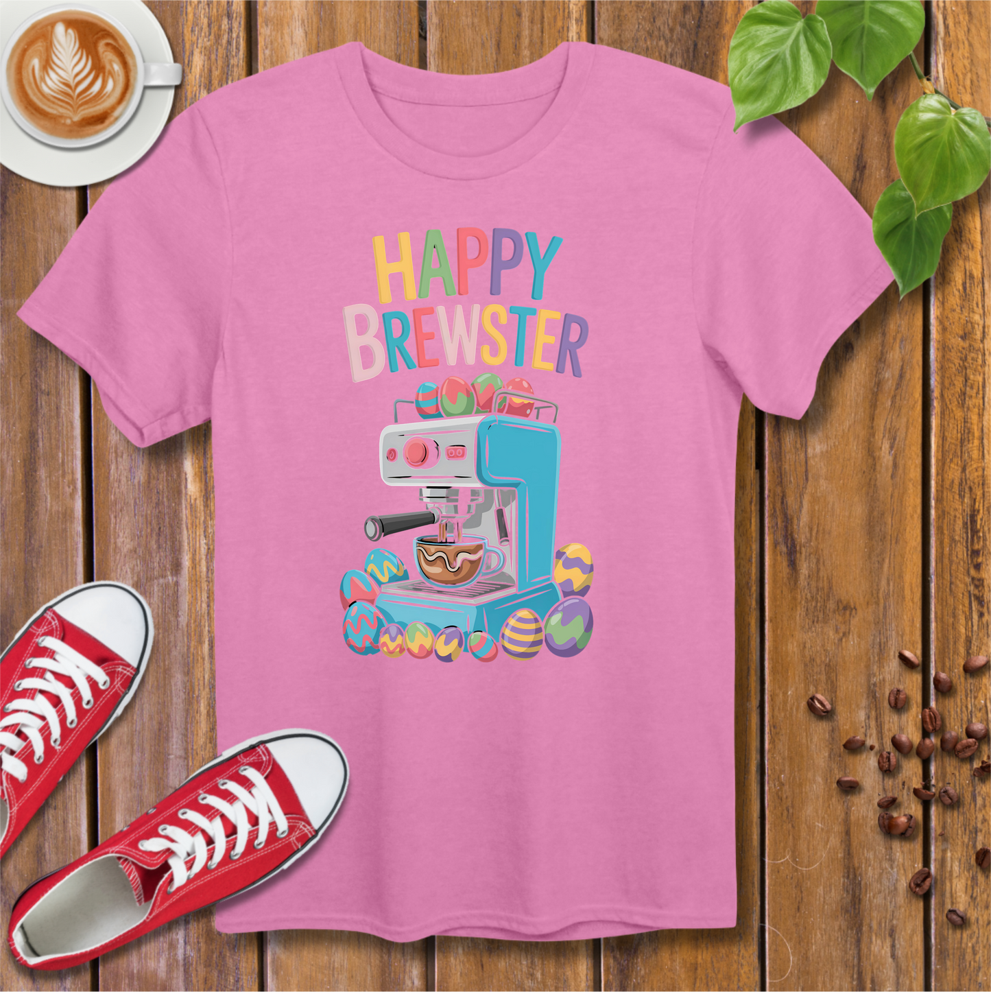 Happy Brewster Coffee Style T-Shirt - Colorful Coffee Design with 'Happy Brewster'