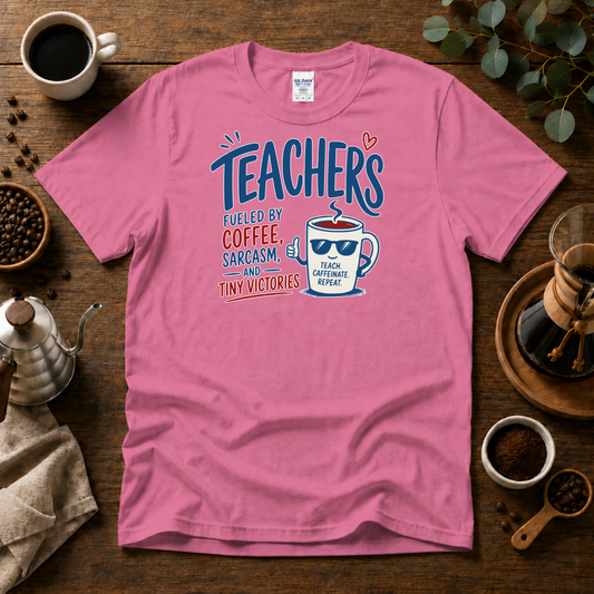 Teachers Fueled by Coffee Sarcasm and Tiny Victories T-Shirt Design By Tomi