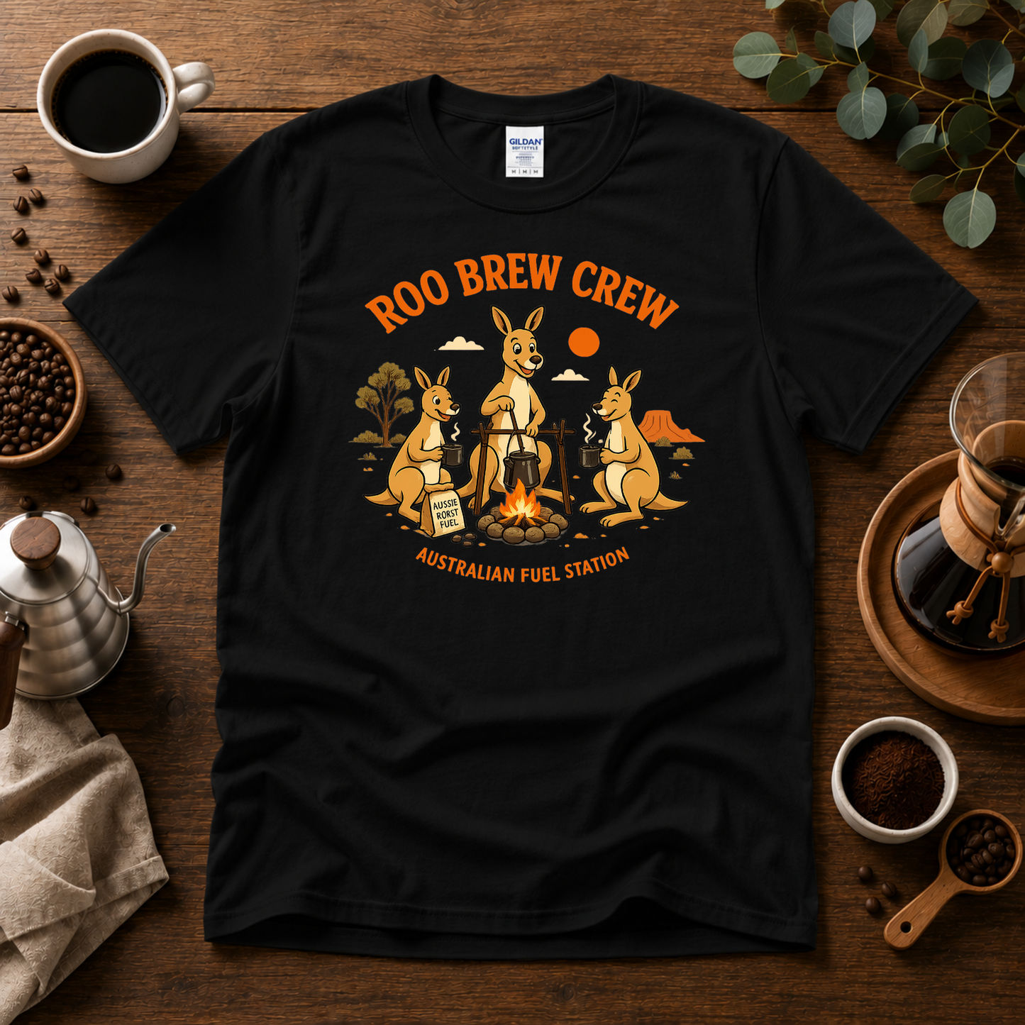 Roo Brew Crew - Australian Fuel Station T-Shirt Design By Tomi