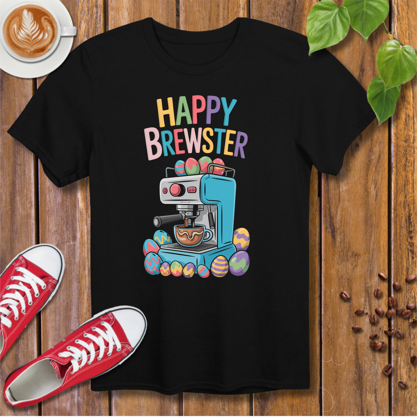 Happy Brewster Coffee Style T-Shirt - Colorful Coffee Design with 'Happy Brewster'