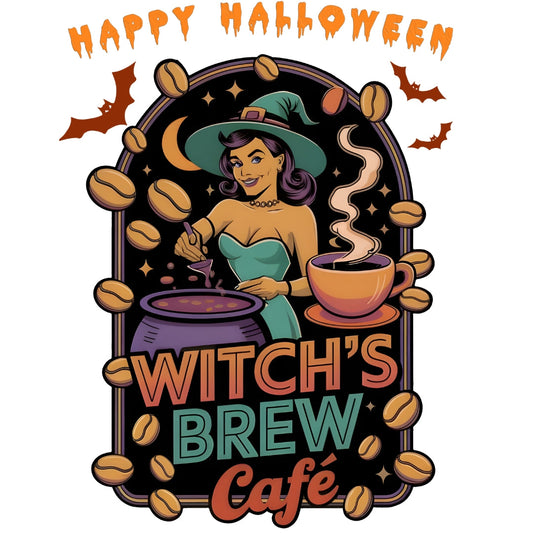 Happy Halloween, Witch's Brew Cafe Coffee T-Shirt Design By Tomi