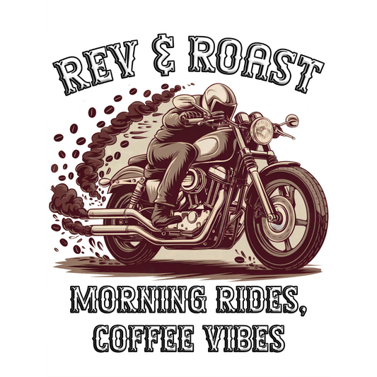Rev & Roast Motorcycle and Coffee T-Shirt Design By Tomi