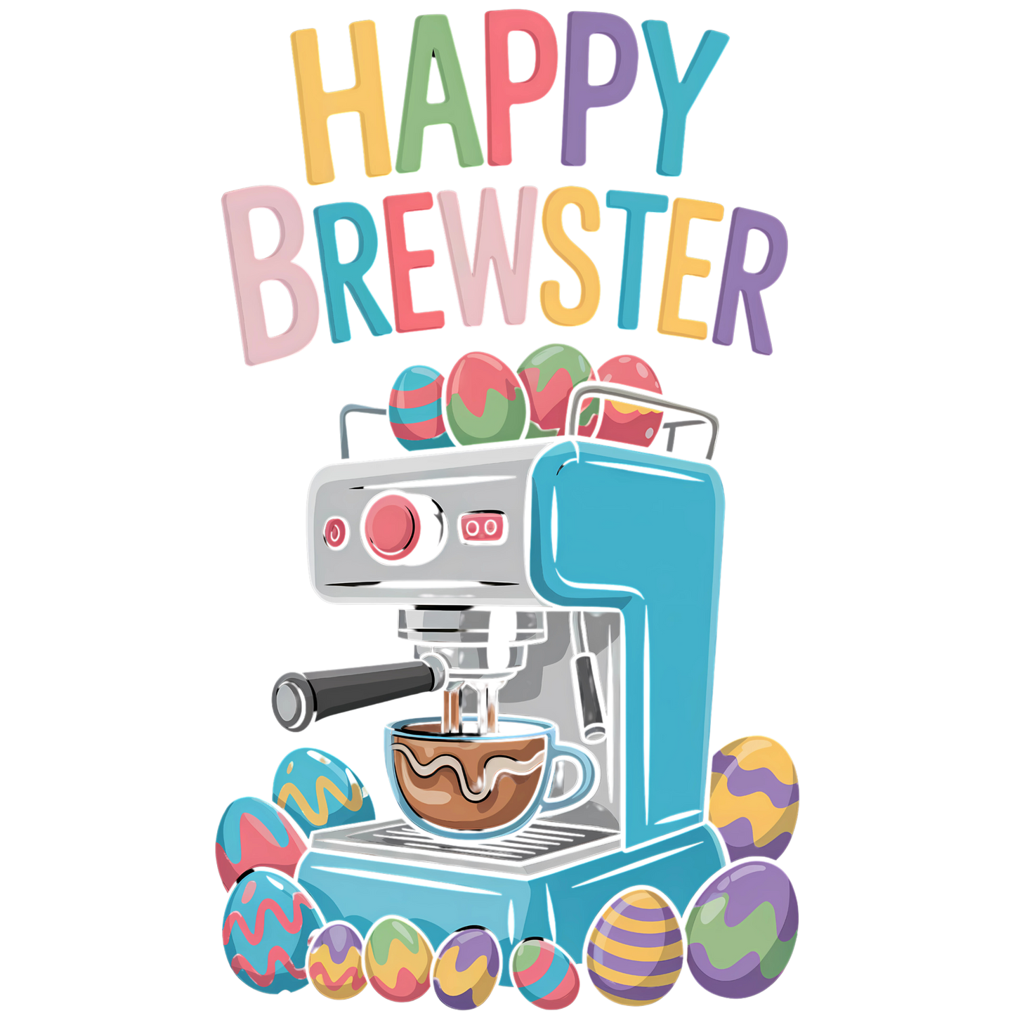 Happy Brewster Coffee Style T-Shirt - Colorful Coffee Design with 'Happy Brewster'