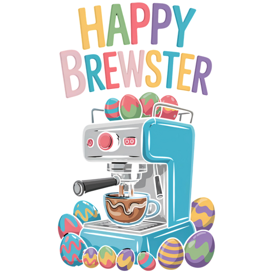 Happy Brewster Coffee Style T-Shirt - Colorful Coffee Design with 'Happy Brewster' Design By Tomi