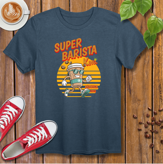 Vintage Style Coffee Cup Running Character T-Shirt – Cartoon Style, Fun Design