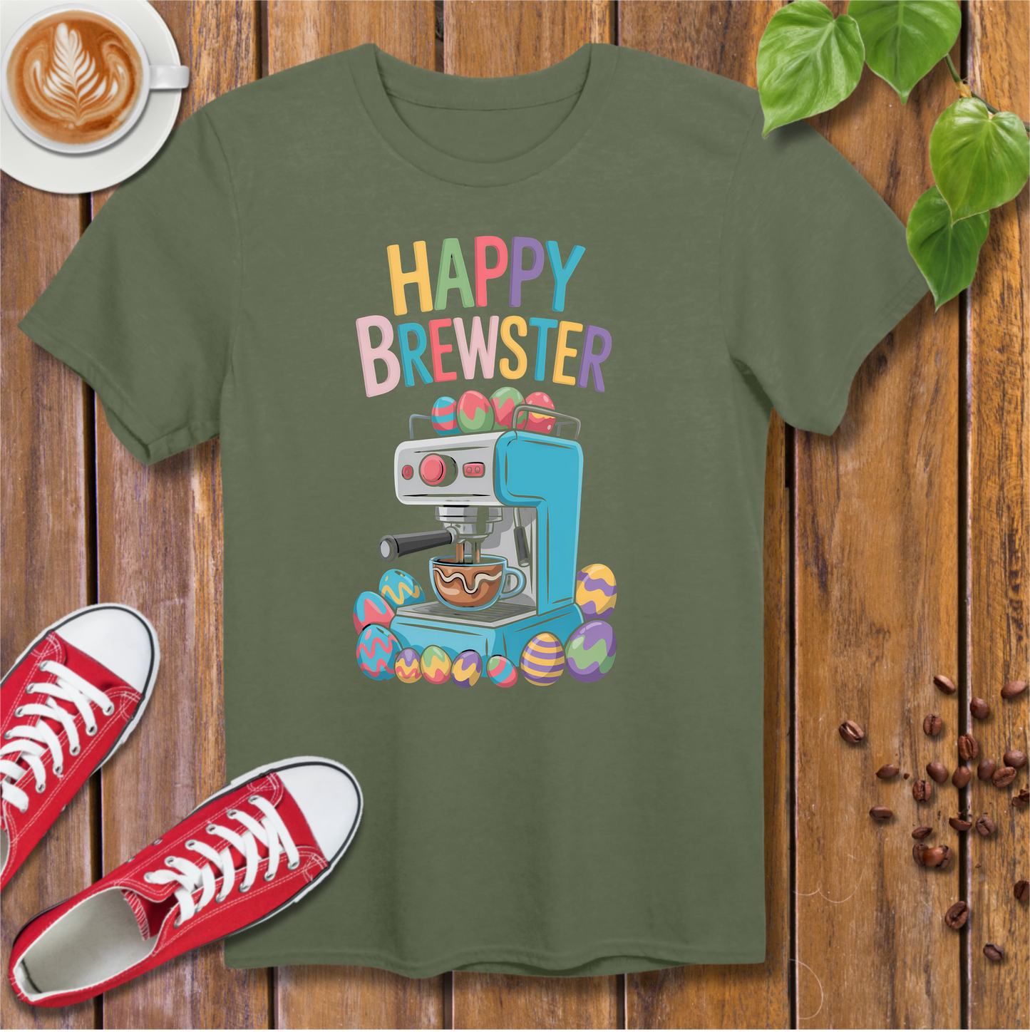 Happy Brewster Coffee Style T-Shirt - Colorful Coffee Design with 'Happy Brewster'