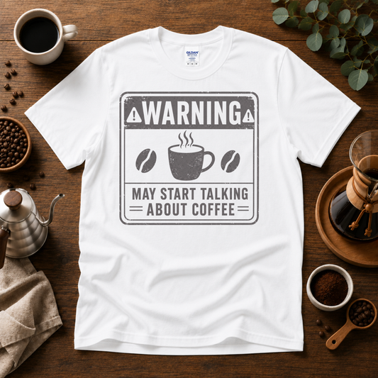 "Warning" May Start Talking About Coffee T-Shirt Design By Tomi