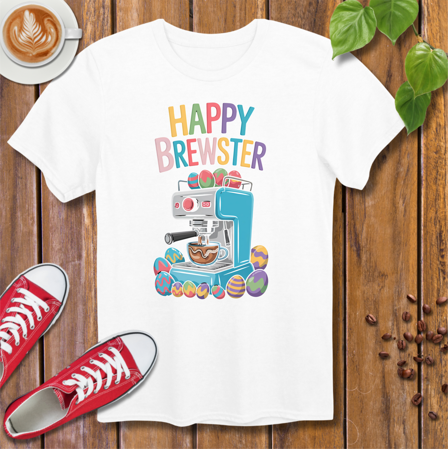 Happy Brewster Coffee Style T-Shirt - Colorful Coffee Design with 'Happy Brewster'