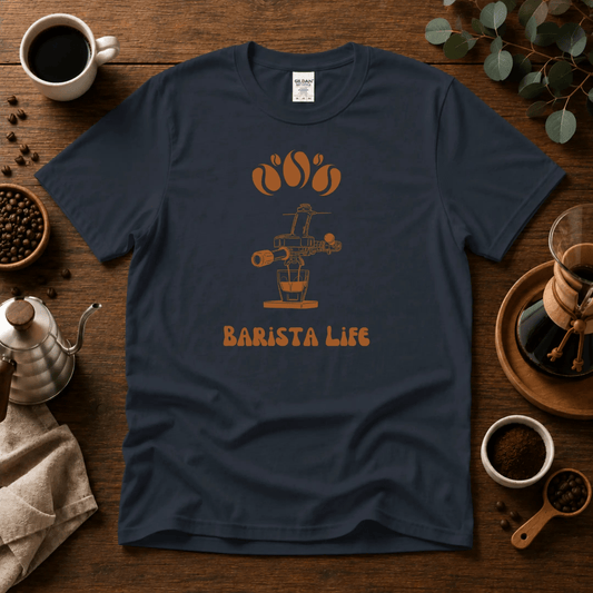 Barista Life T-Shirt – Retro Group Handle - Design By Tomi