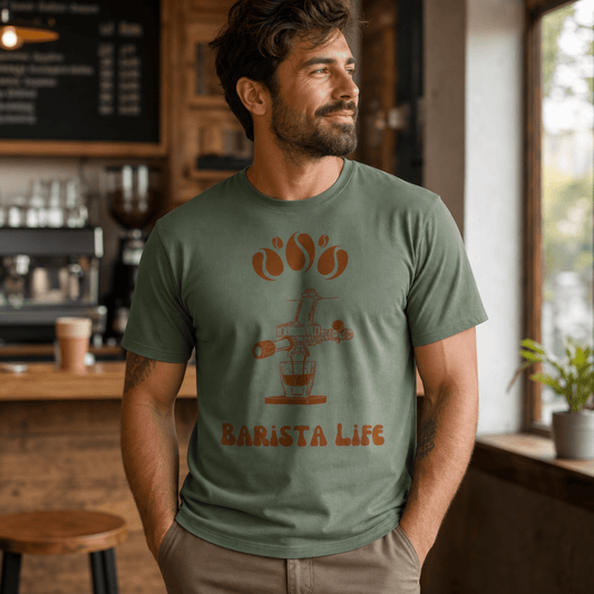 Barista Life T-Shirt – Retro Group Handle - Design By Tomi