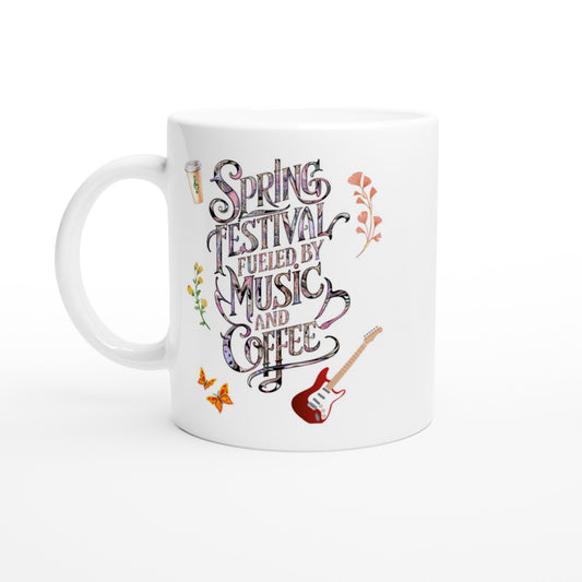 Spring Festival Fueled By Music and Coffee, 11oz Ceramic Mug - Design By Tomi
