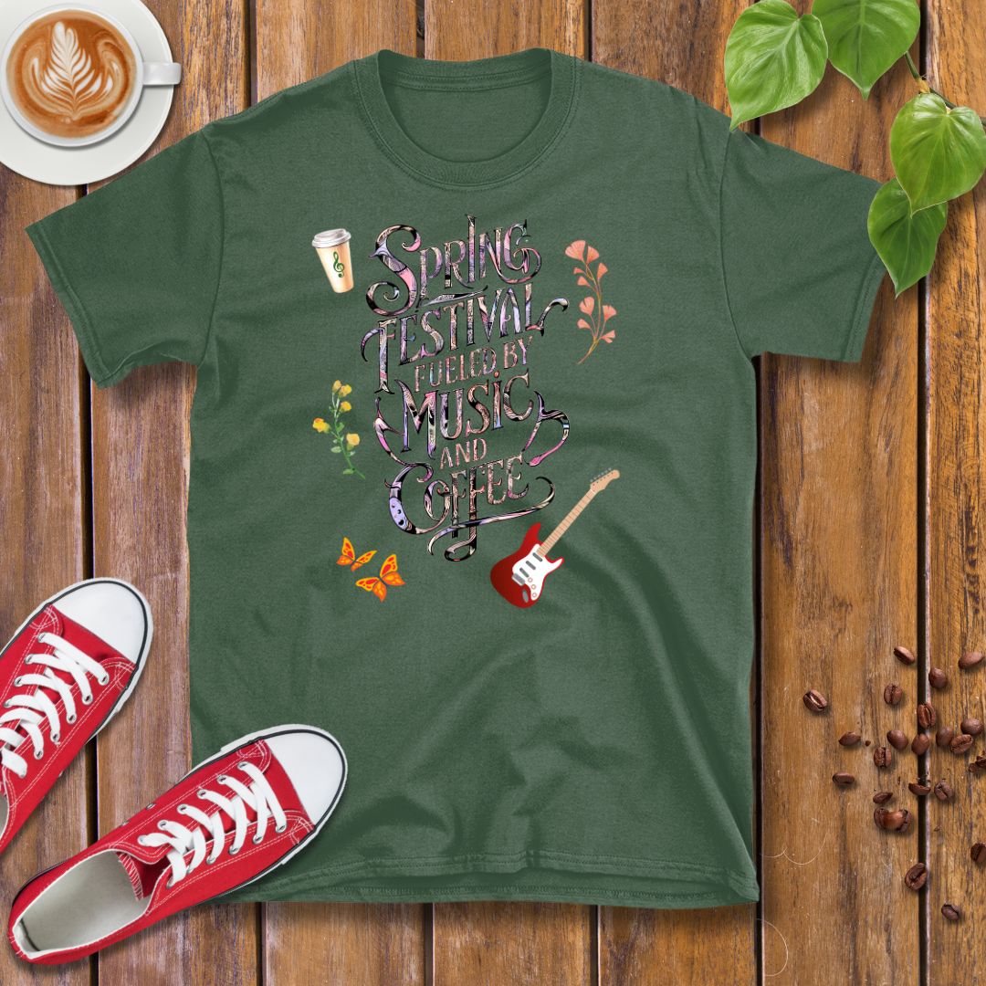Spring Festival Fueled By Music and Coffee T-Shirt - Design By Tomi