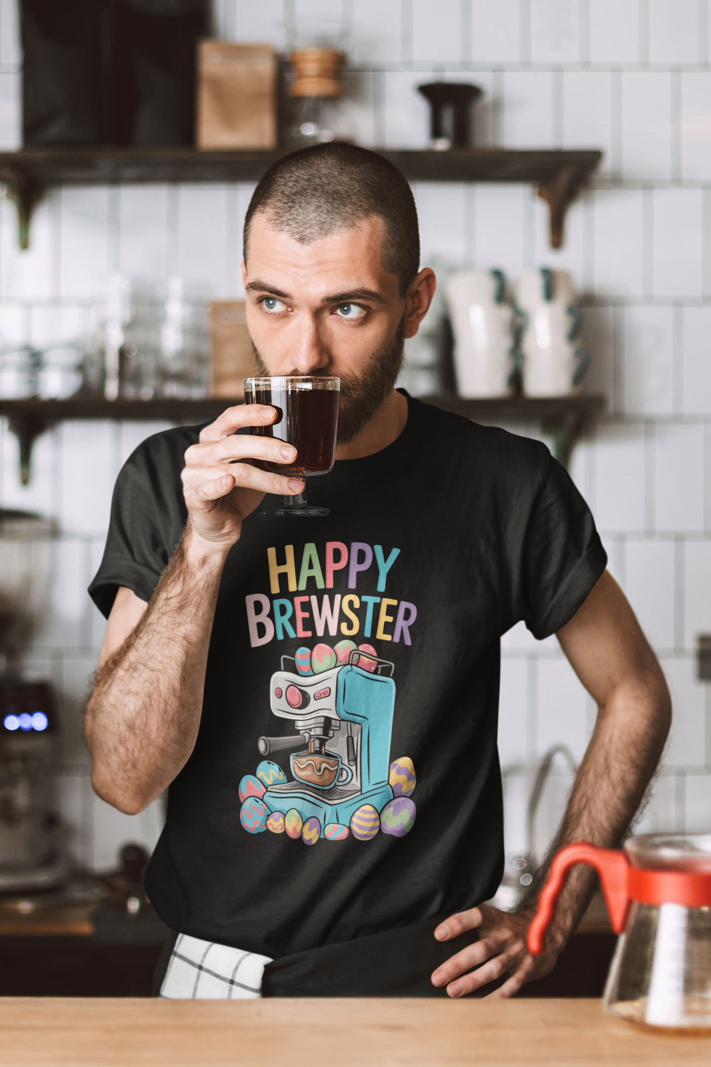 Happy Brewster Coffee Style T-Shirt - Colorful Coffee Design with 'Happy Brewster'