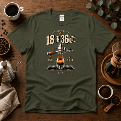 18 In 36 Out Espresso Coffee T-shirt - Design By Tomi
