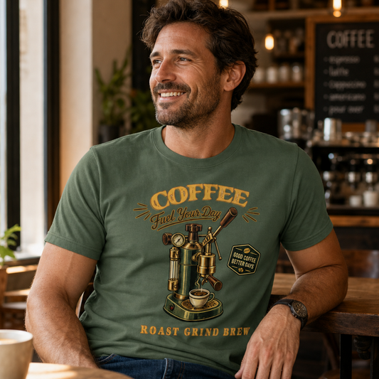 Coffee Machine - Fuel Your Day T-Shirt Design By Tomi