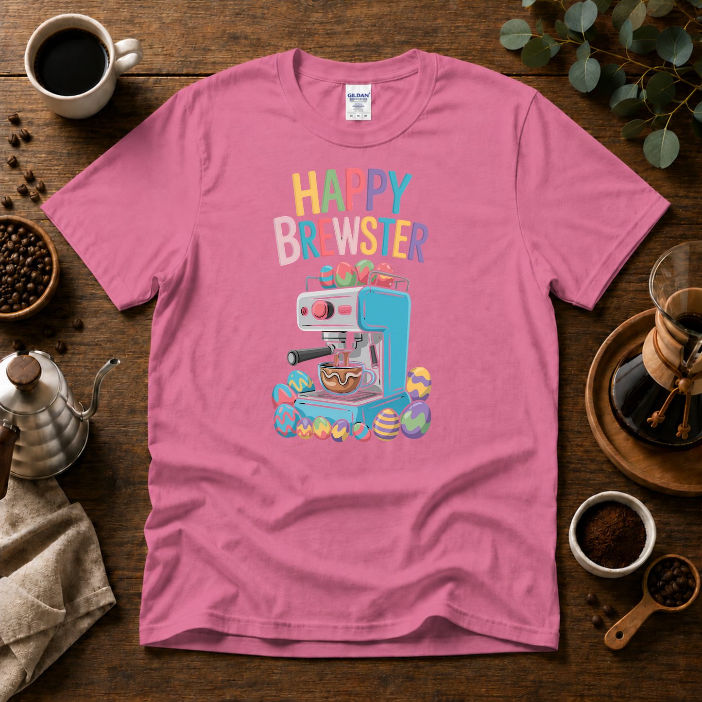 Happy Brewster Coffee Style T-Shirt - Colorful Coffee Design with 'Happy Brewster'