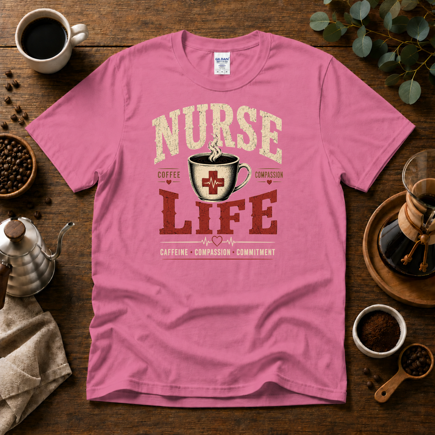 Nurse Life T-Shirt – Coffee and Compassion Graphic Tee for Nurses
