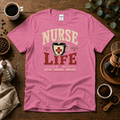 Nurse Life T-Shirt – Coffee and Compassion Graphic Tee for Nurses