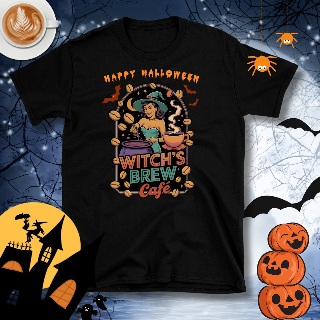 Happy Halloween, Witch's Brew Cafe Coffee T-Shirt Design By Tomi
