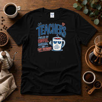 Teachers Fueled by Coffee Sarcasm and Tiny Victories T-Shirt