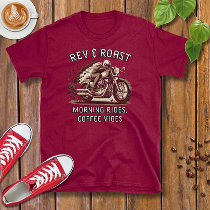 Rev & Roast Motorcycle and Coffee T-Shirt – Cafe Racer Design, Unisex Casual Wear Tee