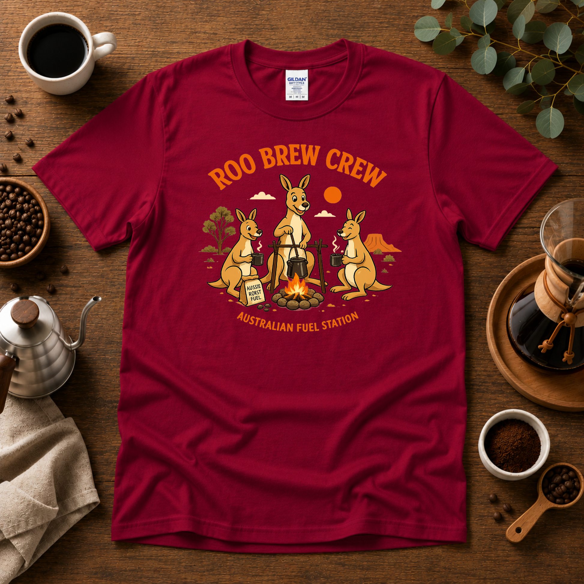 Roo Brew Crew - Australian Fuel Station T-Shirt Design By Tomi