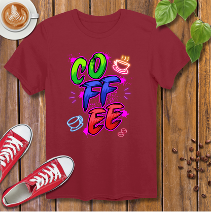Vintage Neon Coffee T-Shirt – Colorful Paint Splatter Design