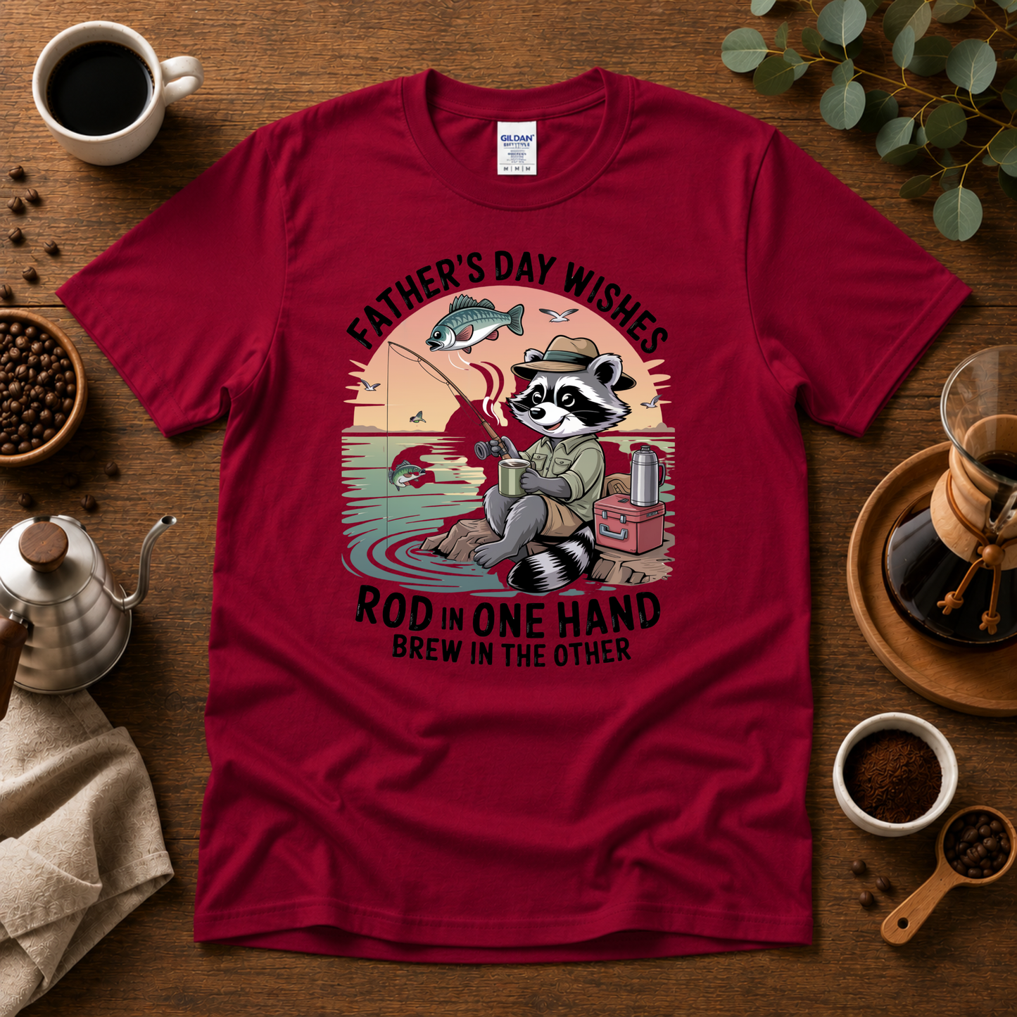 Father's Day Wishes T-Shirt – Coffee and Fishing Theme