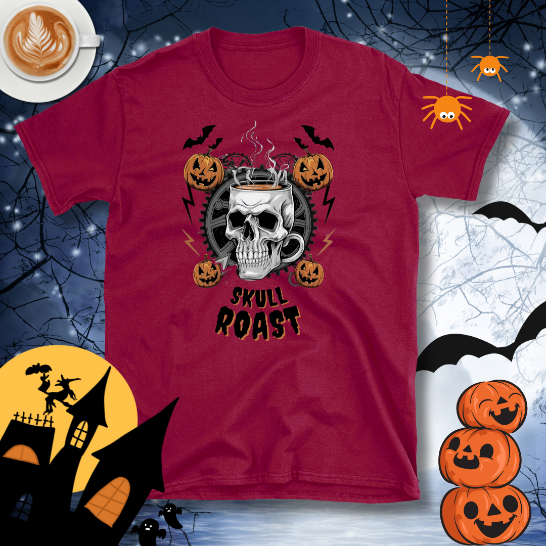 Skull Roast Coffee T-Shirt – Halloween Theme Design, Cotton Unisex Casual Wear Tee