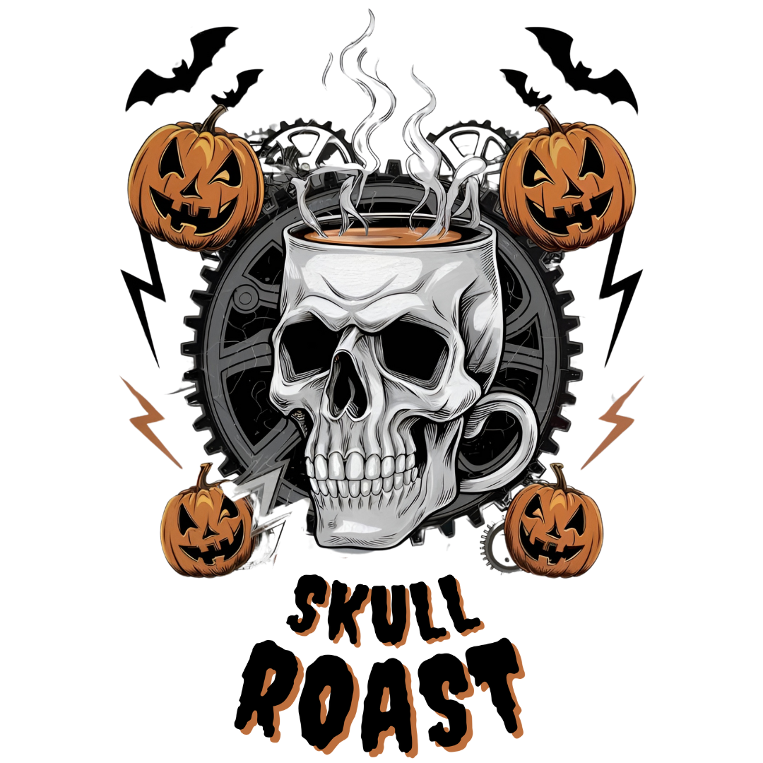 Skull Roast Coffee T-Shirt – Halloween Theme Design, Cotton Unisex Casual Wear Tee