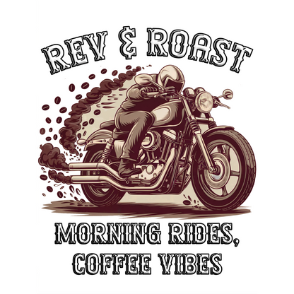 Rev & Roast Motorcycle and Coffee T-Shirt – Cafe Racer Design, Unisex Casual Wear Tee