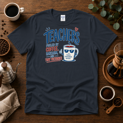 Teachers Fueled by Coffee Sarcasm and Tiny Victories T-Shirt