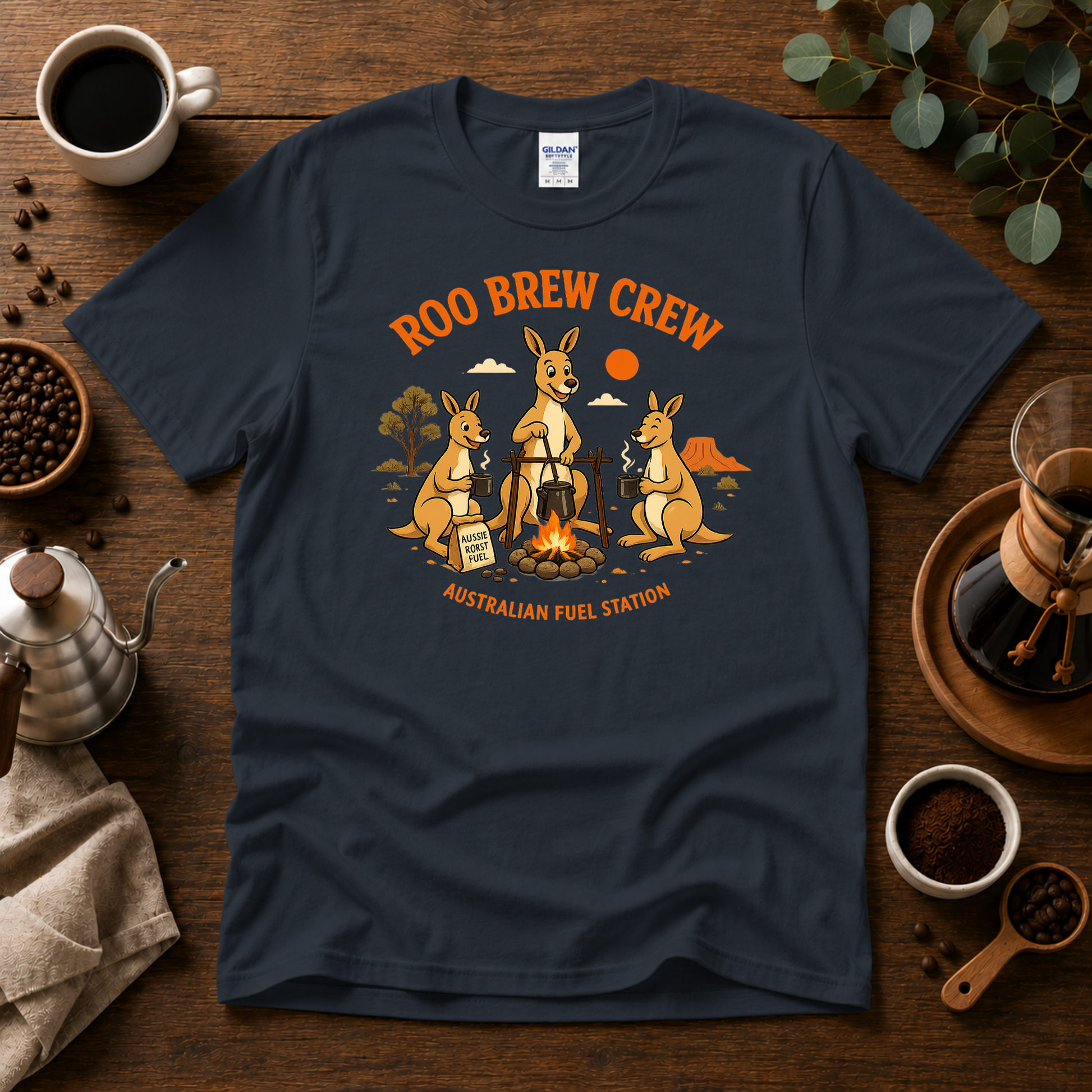 Roo Brew Crew - Australian Fuel Station T-Shirt Design By Tomi