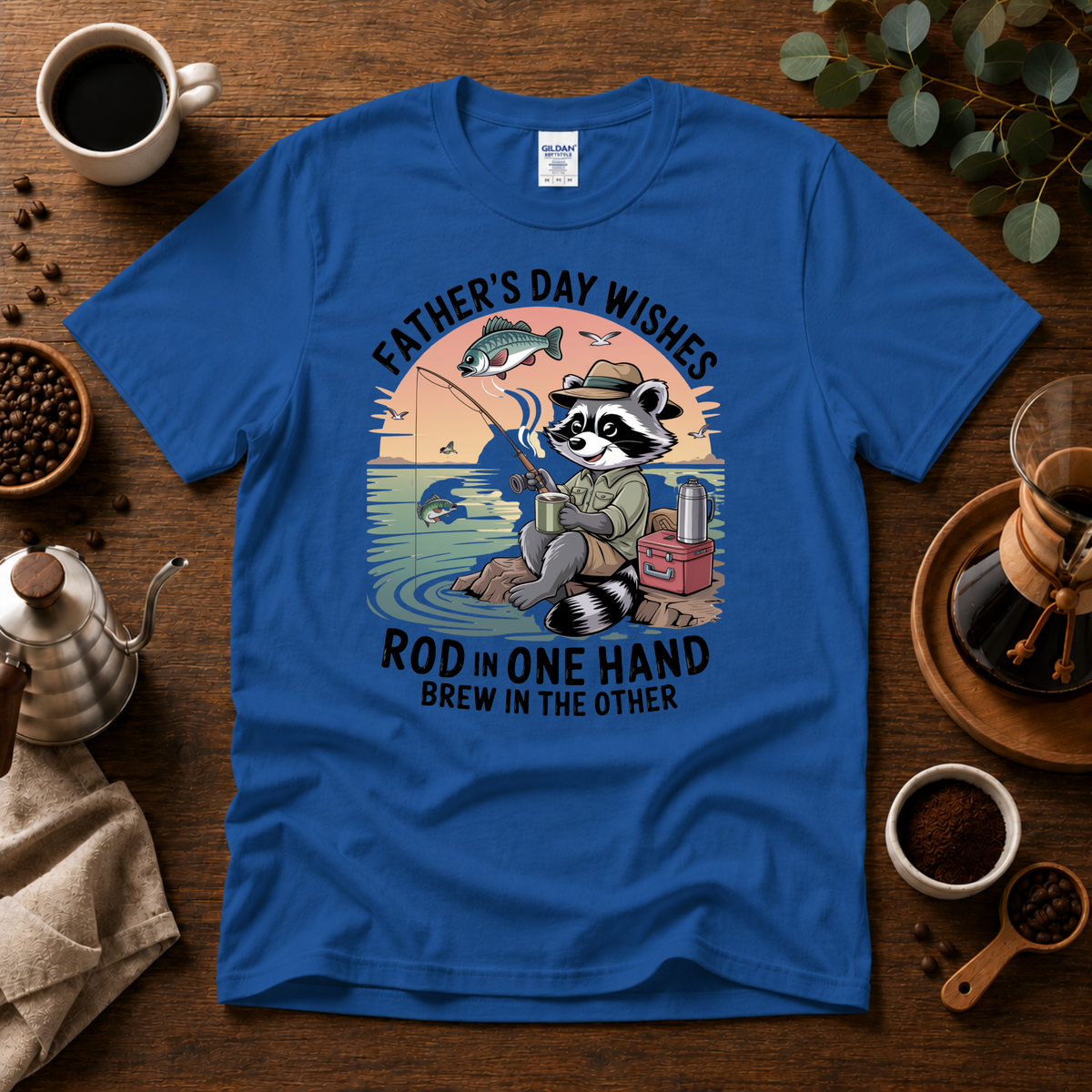 Father's Day Wishes T-Shirt – Coffee and Fishing Theme Design By Tomi