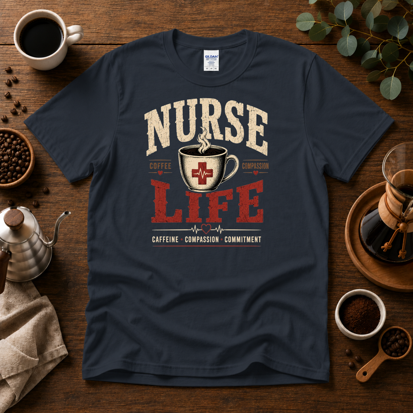 Nurse Life T-Shirt – Coffee and Compassion Graphic Tee for Nurses