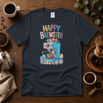Happy Brewster Coffee Style T-Shirt - Colorful Coffee Design with 'Happy Brewster'