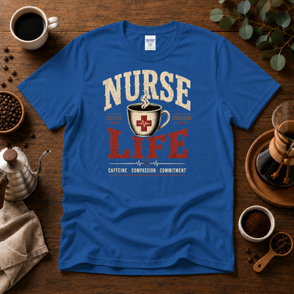 Nurse Life T-Shirt – Coffee and Compassion Graphic Tee for Nurses