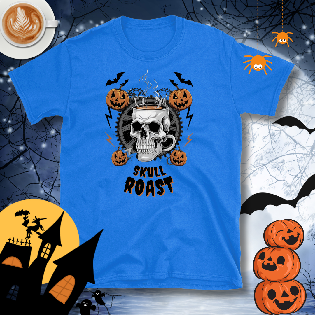 Skull Roast Coffee T-Shirt – Halloween Theme Design, Cotton Unisex Casual Wear Tee