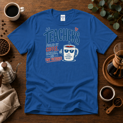 Teachers Fueled by Coffee Sarcasm and Tiny Victories T-Shirt