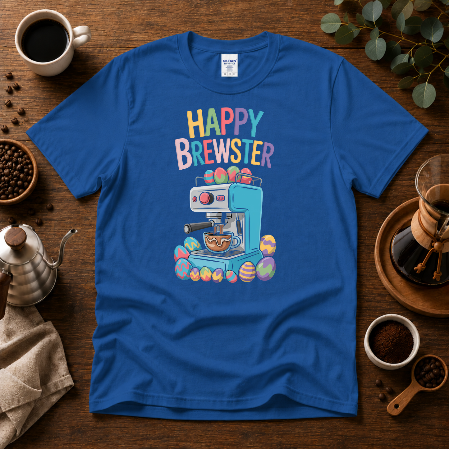 Happy Brewster Coffee Style T-Shirt - Colorful Coffee Design with 'Happy Brewster'