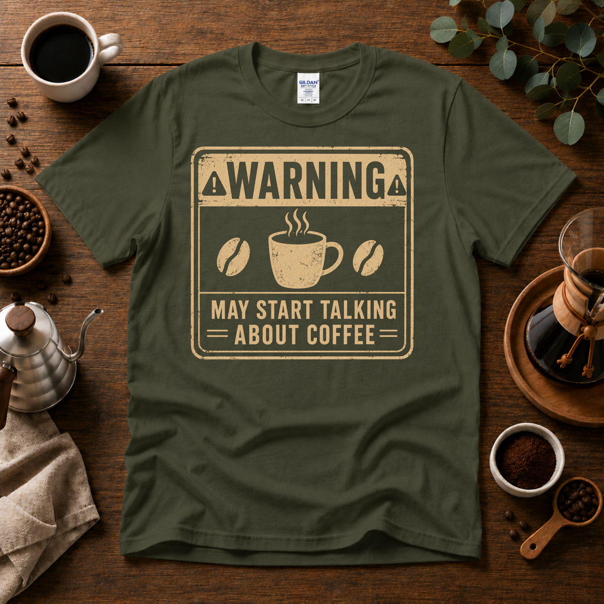"Warning" May Start Talking About Coffee T-Shirt Design By Tomi