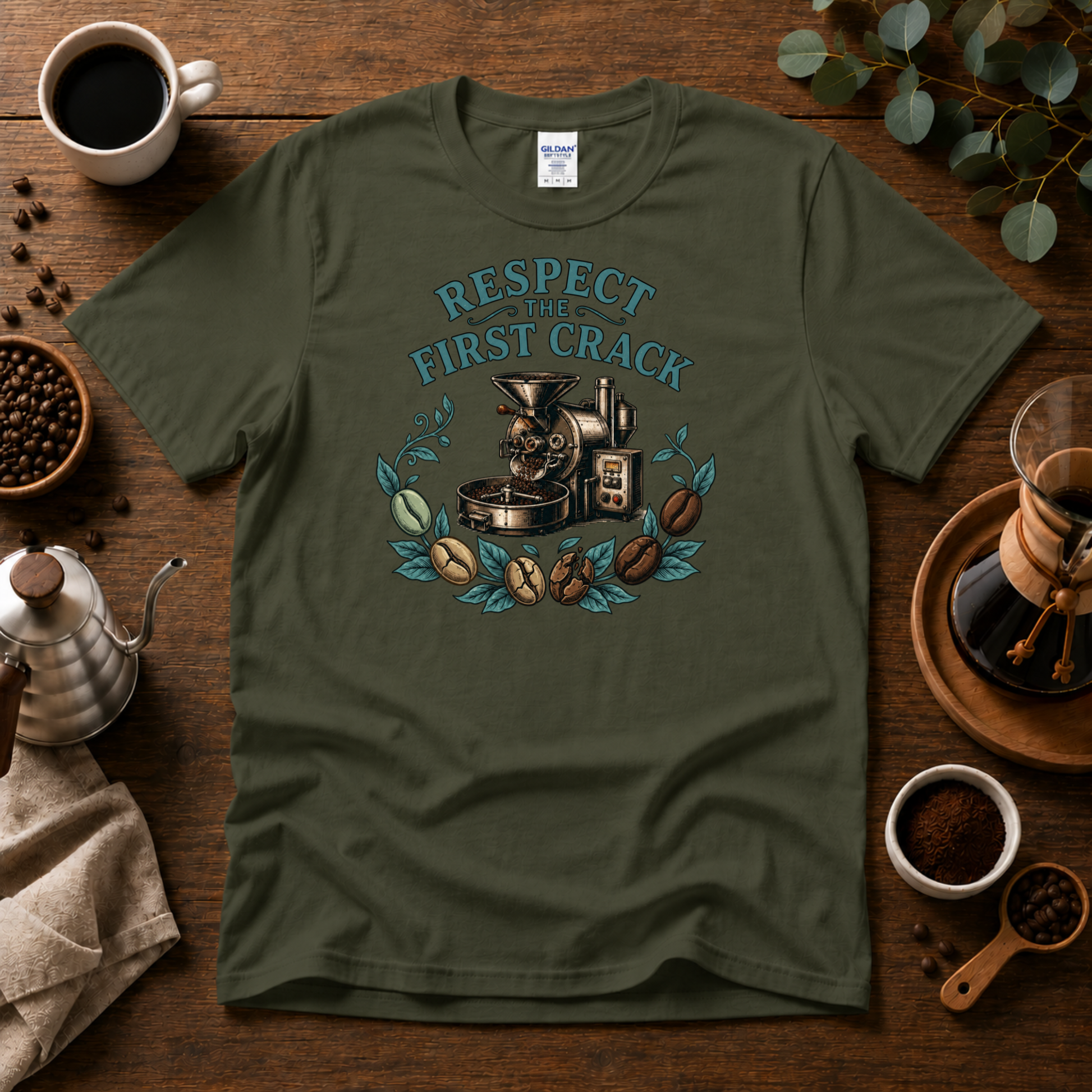 Respect the First Crack Roasting Coffee T-shirt Design By Tomi
