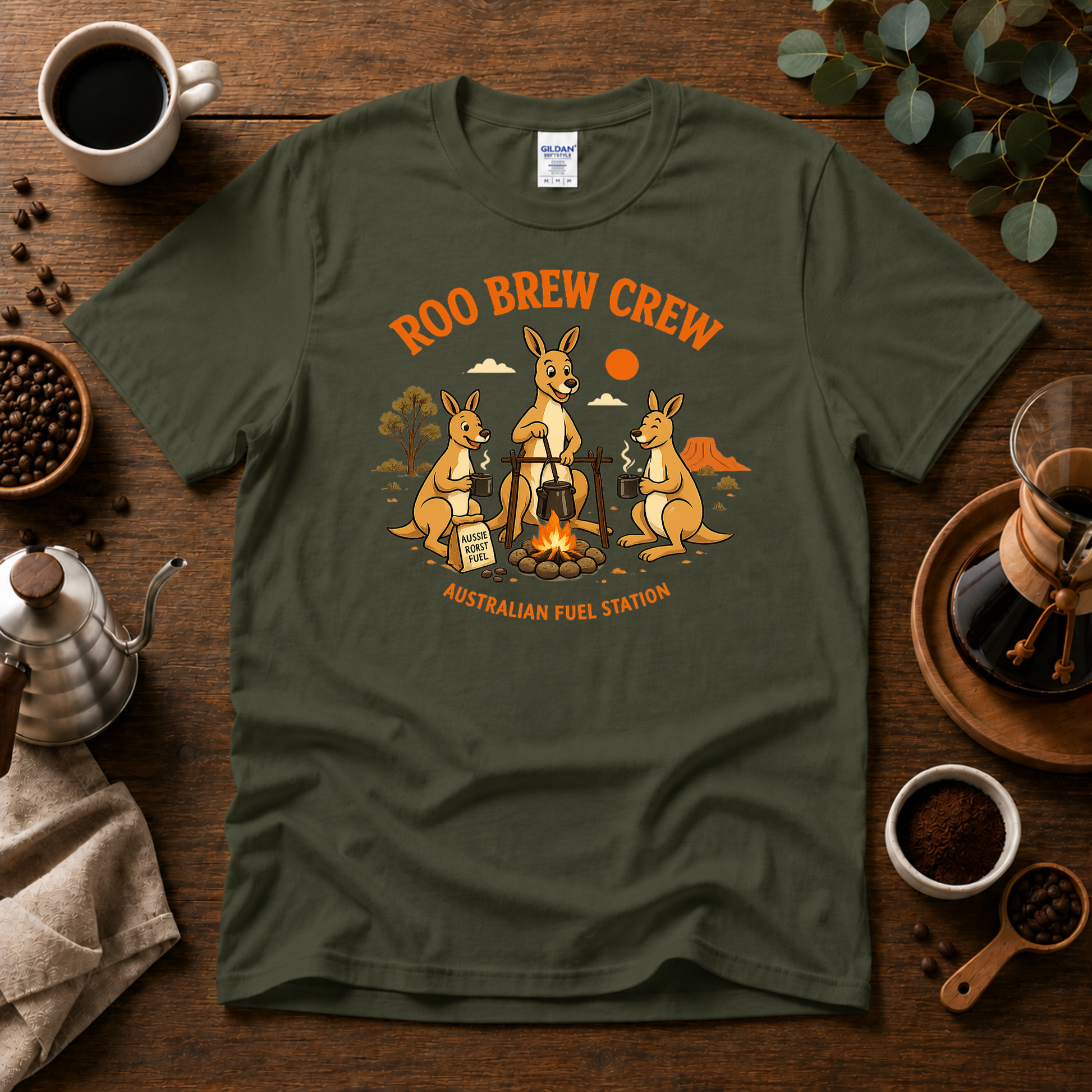 Roo Brew Crew - Australian Fuel Station T-Shirt Design By Tomi