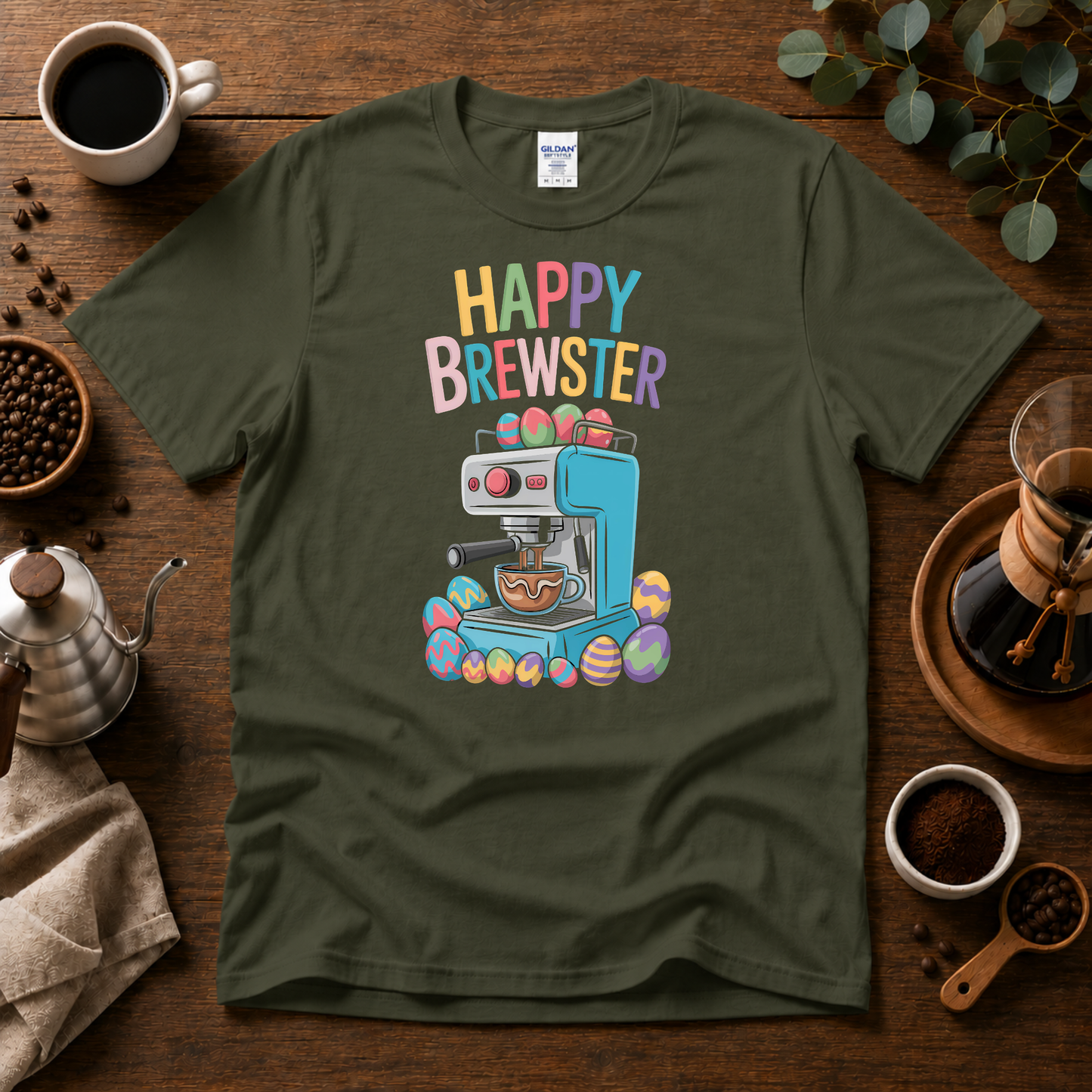 Happy Brewster Coffee Style T-Shirt - Colorful Coffee Design with 'Happy Brewster'