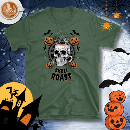 Skull Roast Coffee T-Shirt – Halloween Theme Design, Cotton Unisex Casual Wear Tee