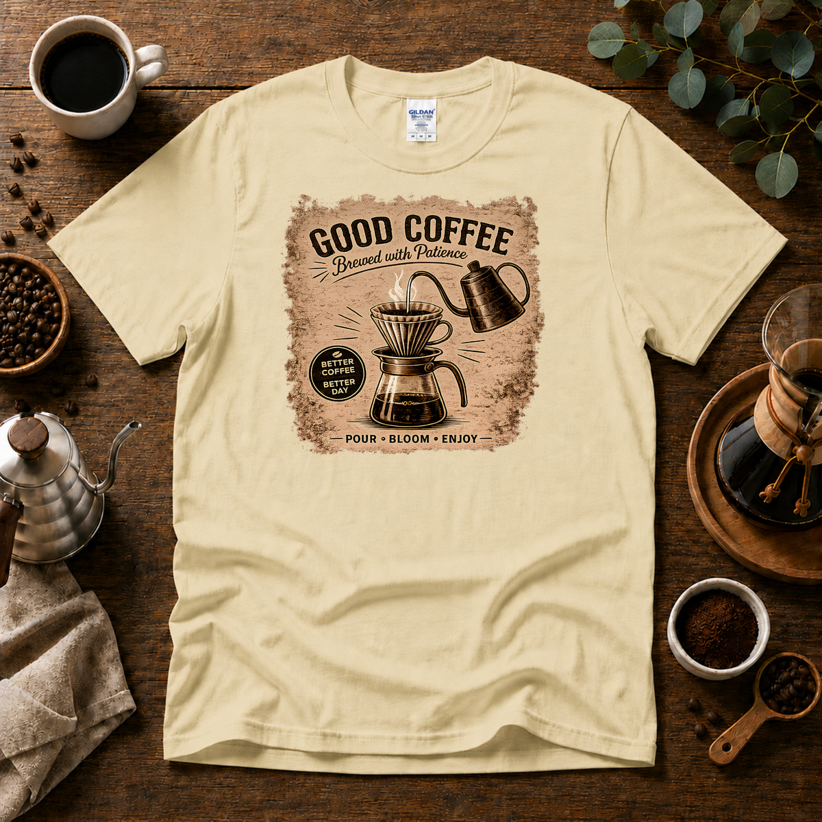 Good Coffee Pour Over Graphic T-Shirt Design By Tomi