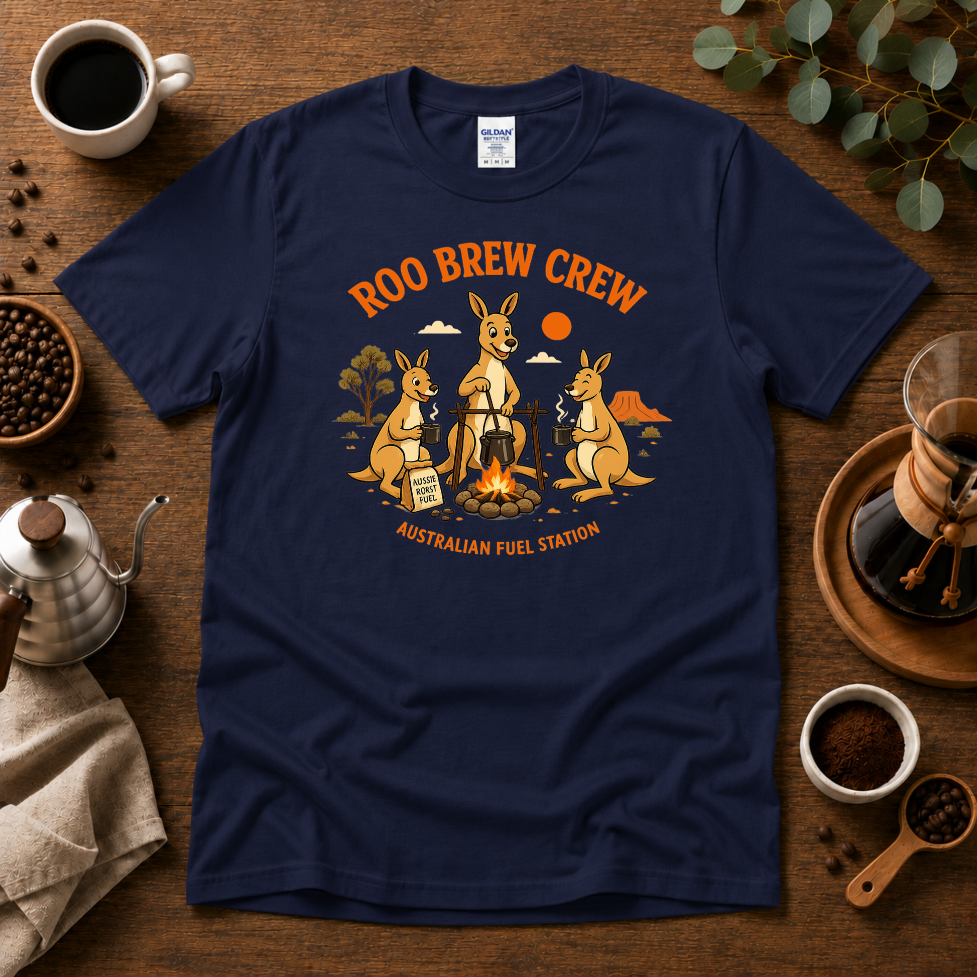 Roo Brew Crew - Australian Fuel Station T-Shirt Design By Tomi