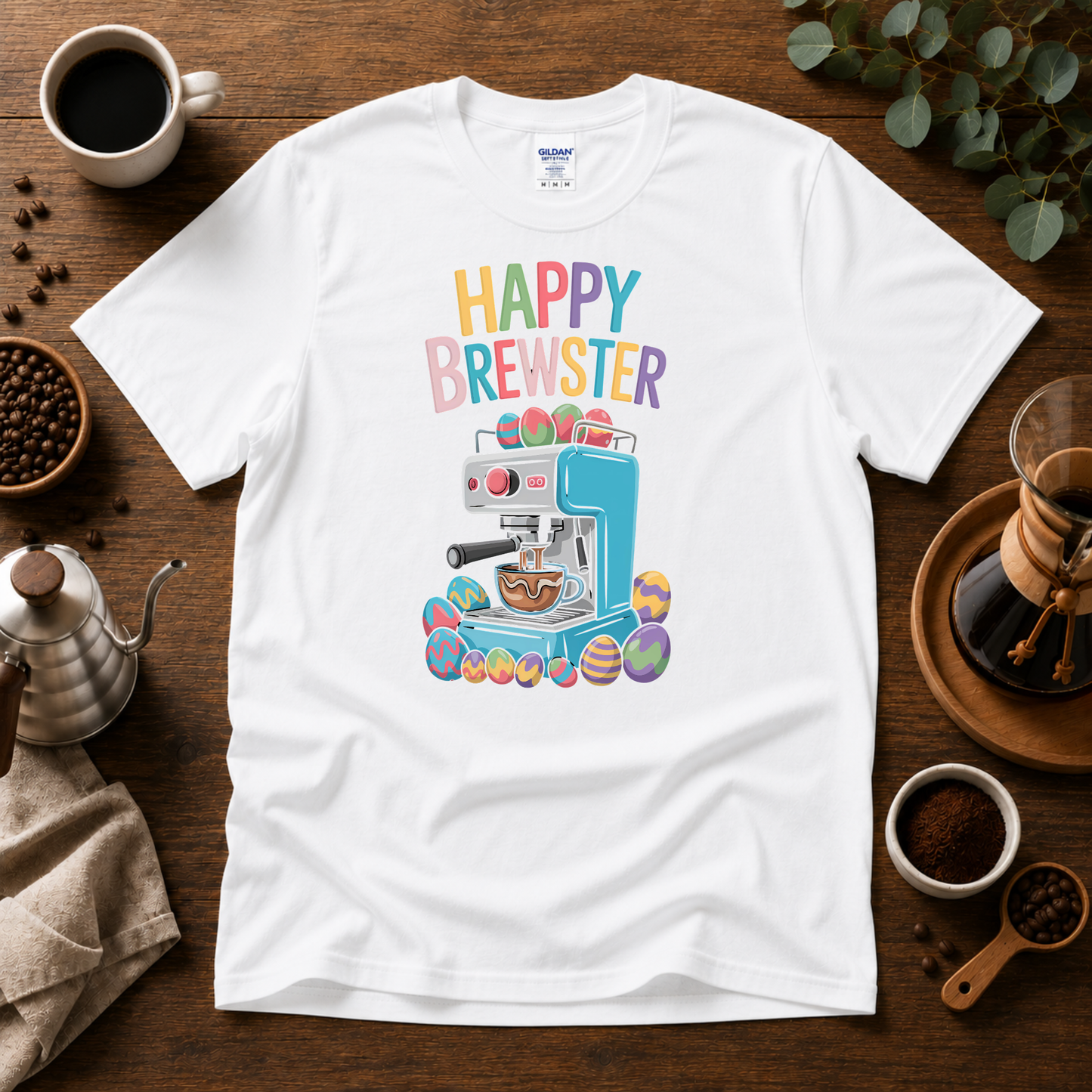 Happy Brewster Coffee Style T-Shirt - Colorful Coffee Design with 'Happy Brewster'